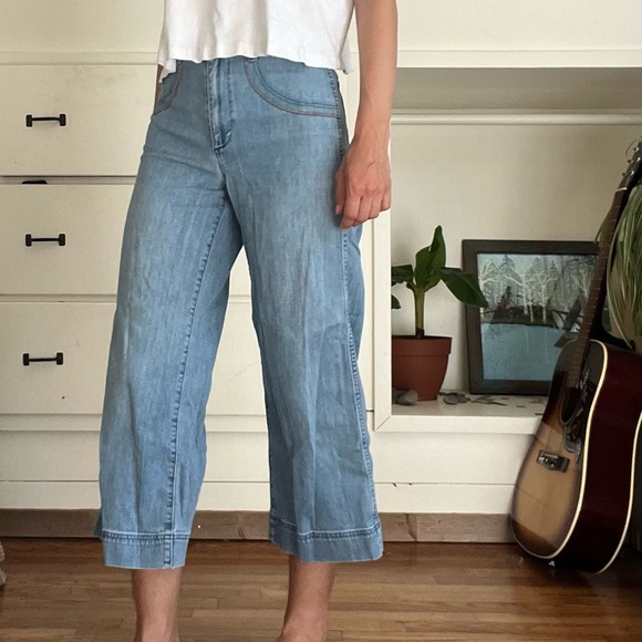 Madewell Denim - Fun wideleg Madewell jeans with rainbow embroidery